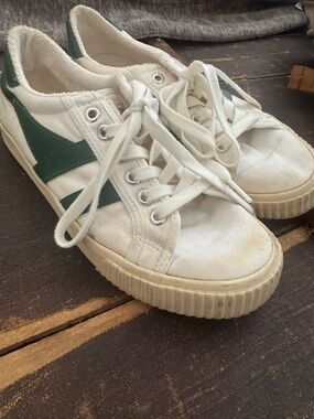 Gola White Canvas Sneakers with Green Chevron Accents